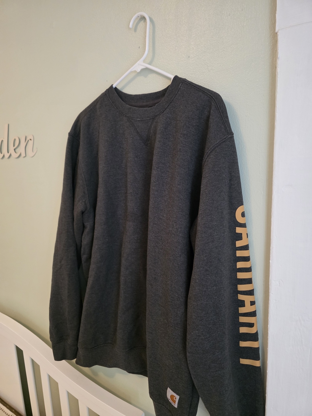 Carhartt Men’s Charcoal Crewneck Sweatshirt with Sleeve Logo